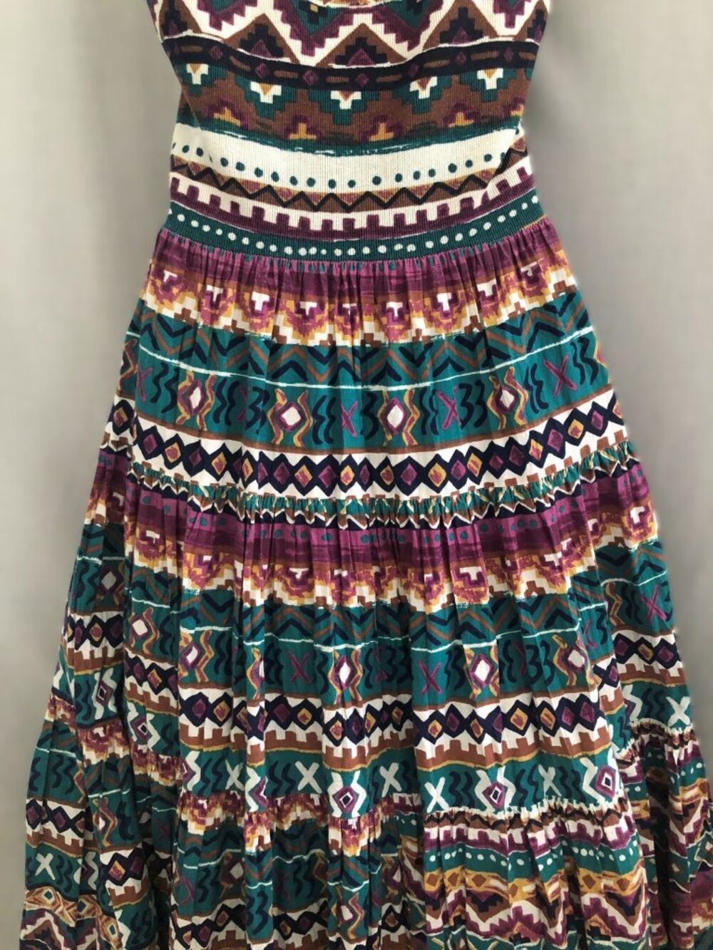 Vintage 90s Aztec Geo Print Cotton Dress Small Kathie Lee Plaza South - Picture 11 of 15